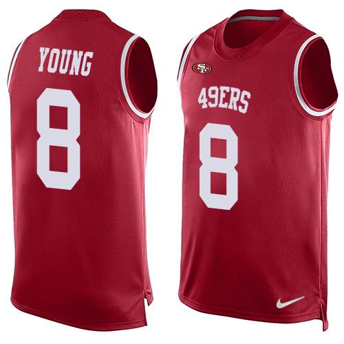 Nike 49ers #8 Steve Young Red Team Color Men's Stitched NFL Limited Tank Top Jersey - Click Image to Close